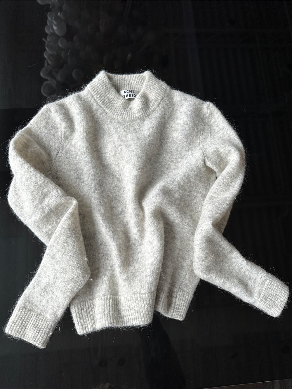 Acne Women's Light Grey Crewneck Mohair Blend Sweater